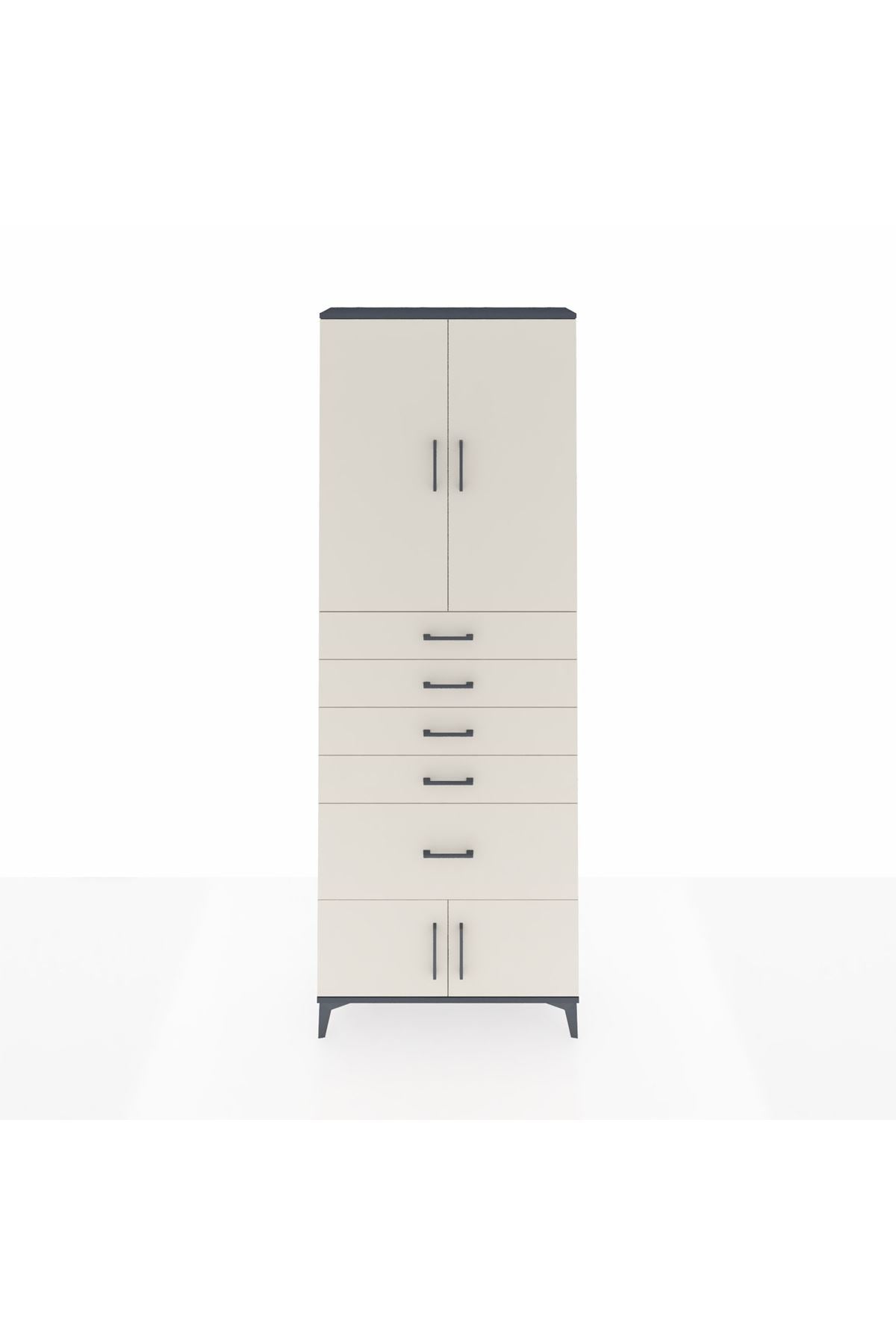 Arges Dolap 2 Raflı 5 Çekmeceli 4 Kapaklı 88x30x243 Antrasit-Aytaşı