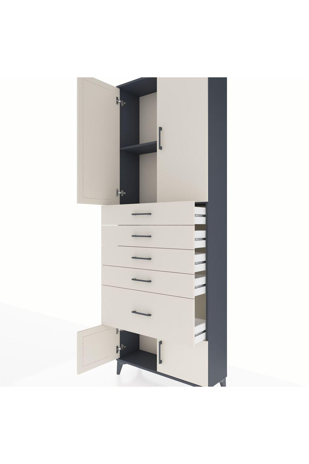 Arges Dolap 2 Raflı 5 Çekmeceli 4 Kapaklı 88x30x243 Antrasit-Aytaşı