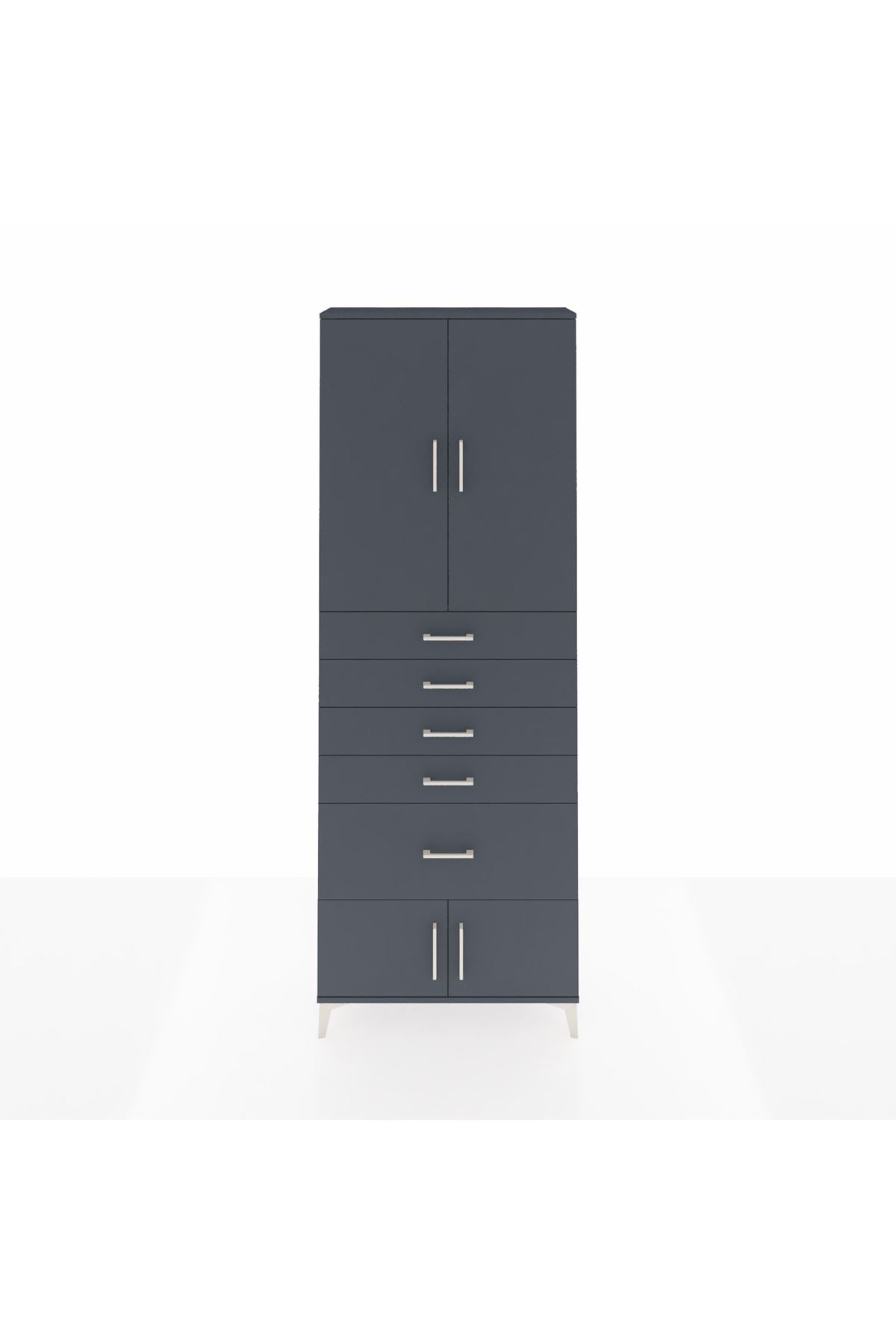 Arges Dolap 2 Raflı 5 Çekmeceli 4 Kapaklı 88x30x243 Antrasit-Antrasit