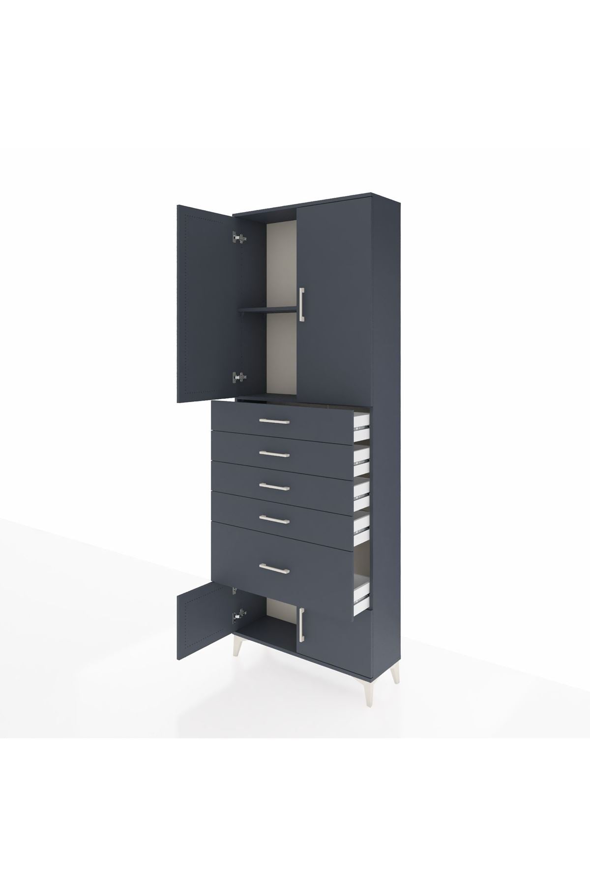 Arges Dolap 2 Raflı 5 Çekmeceli 4 Kapaklı 88x30x243 Antrasit-Antrasit