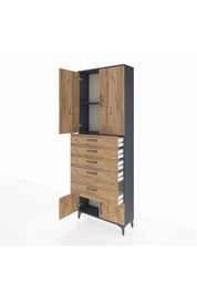 Arges Dolap 2 Raflı 5 Çekmeceli 4 Kapaklı 88x30x243 Antrasit-Çam