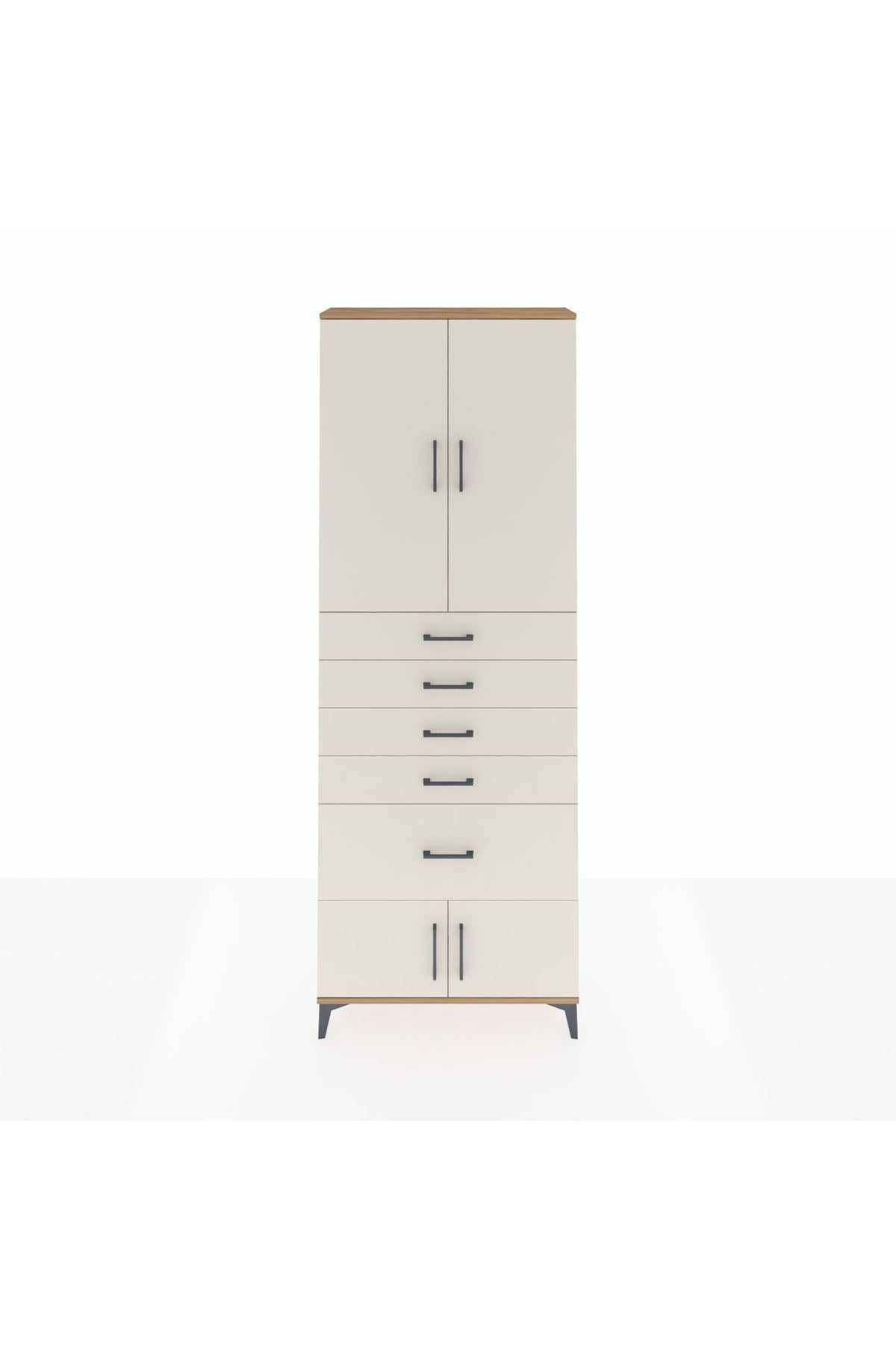 Arges Dolap 2 Raflı 5 Çekmeceli 4 Kapaklı 88x30x243 Çam-Aytaşı