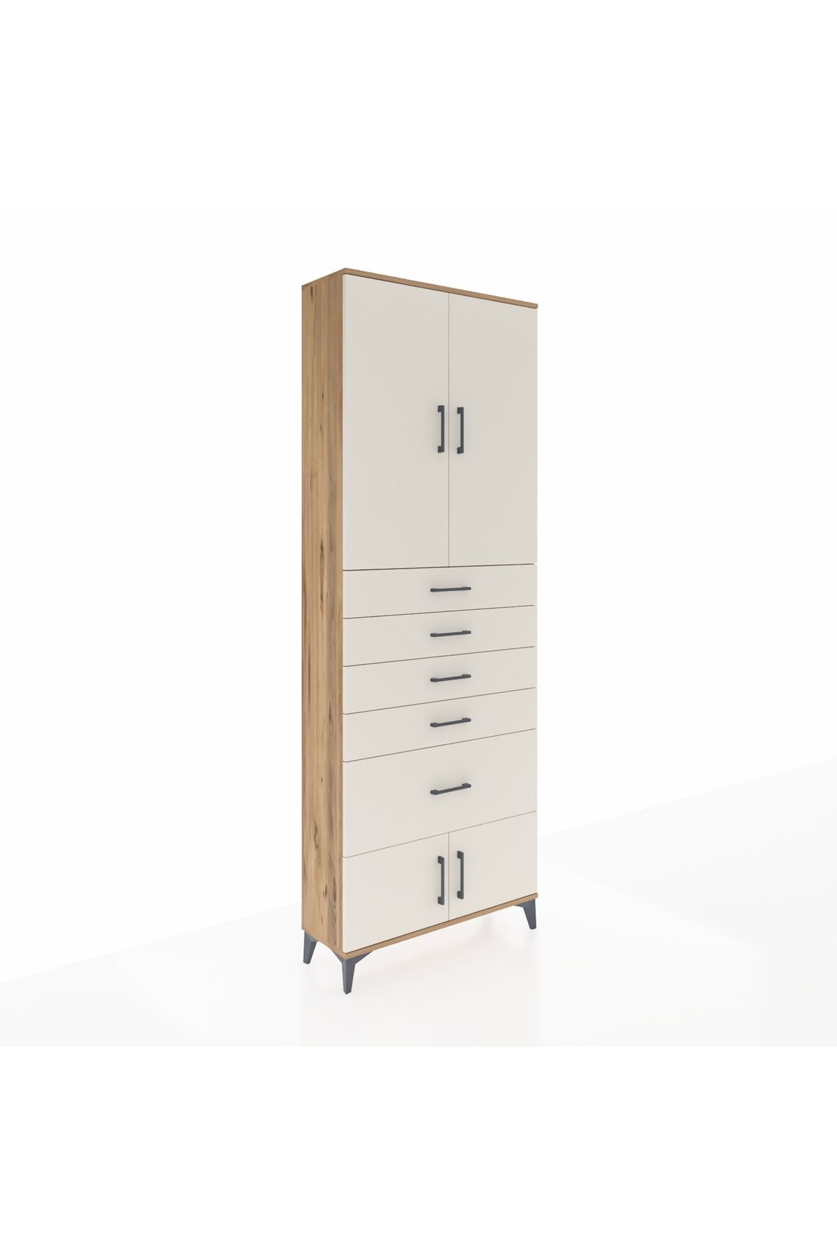 Arges Dolap 2 Raflı 5 Çekmeceli 4 Kapaklı 88x30x243 Çam-Aytaşı