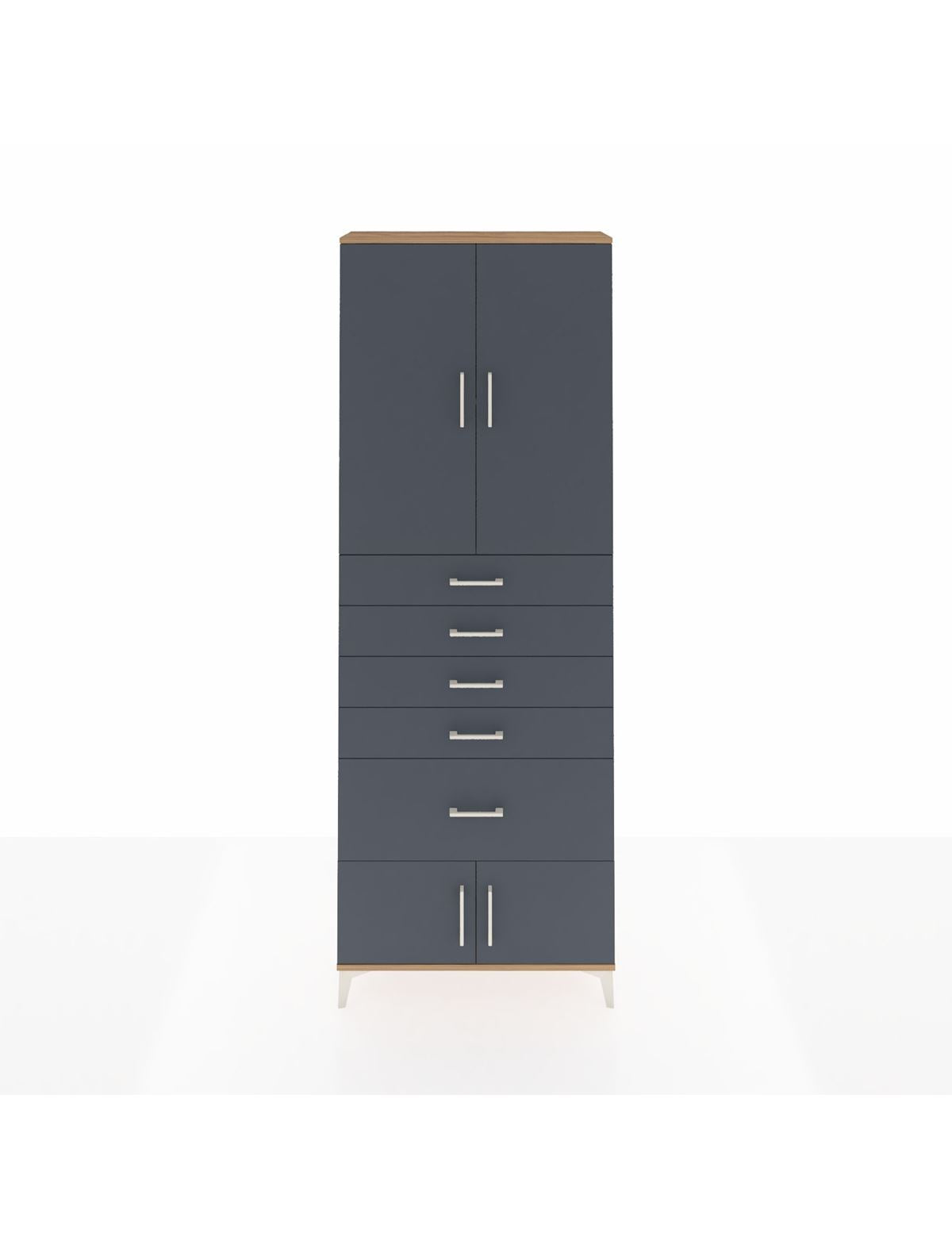 Arges Dolap 2 Raflı 5 Çekmeceli 4 Kapaklı 88x30x243 Çam-Antrasit