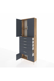 Arges Dolap 2 Raflı 5 Çekmeceli 4 Kapaklı 88x30x243 Çam-Antrasit