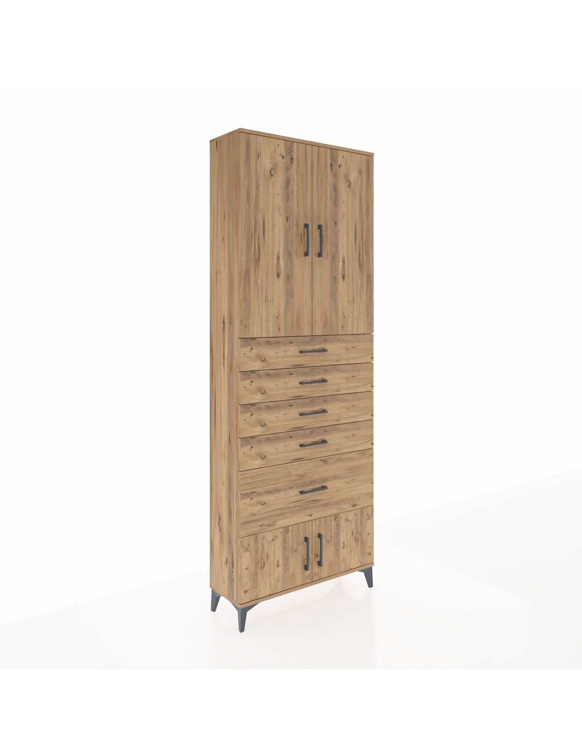 Arges Dolap 2 Raflı 5 Çekmeceli 4 Kapaklı 88x30x243 Çam-Çam