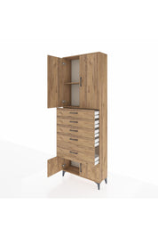 Arges Dolap 2 Raflı 5 Çekmeceli 4 Kapaklı 88x30x243 Çam-Çam