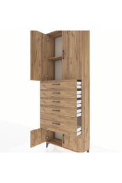 Arges Dolap 2 Raflı 5 Çekmeceli 4 Kapaklı 88x30x243 Çam-Çam