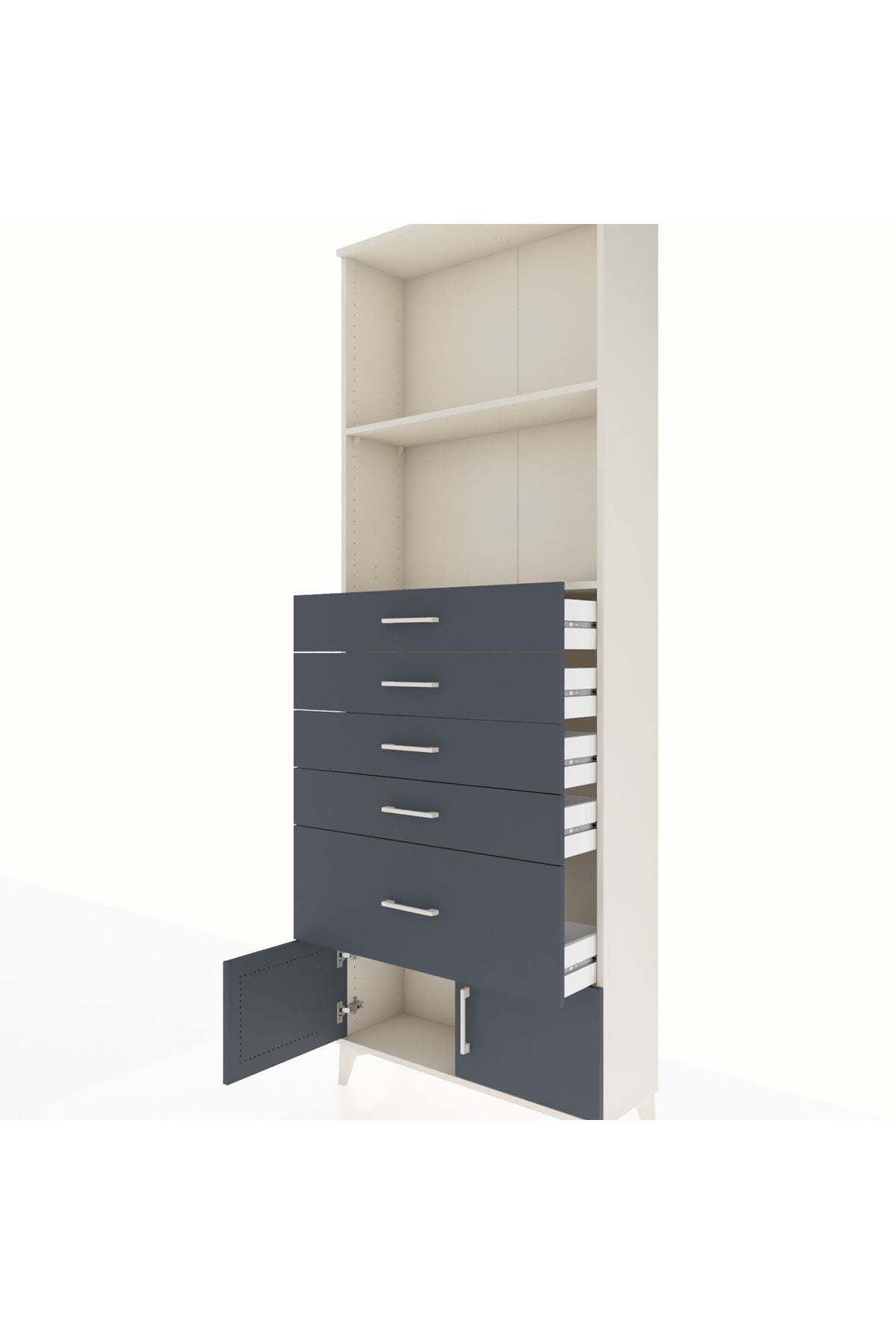 Arges Dolap 2 Raflı 5 Çekmeceli 2 Kapaklı 88x30x243 Aytaşı-Antrasit