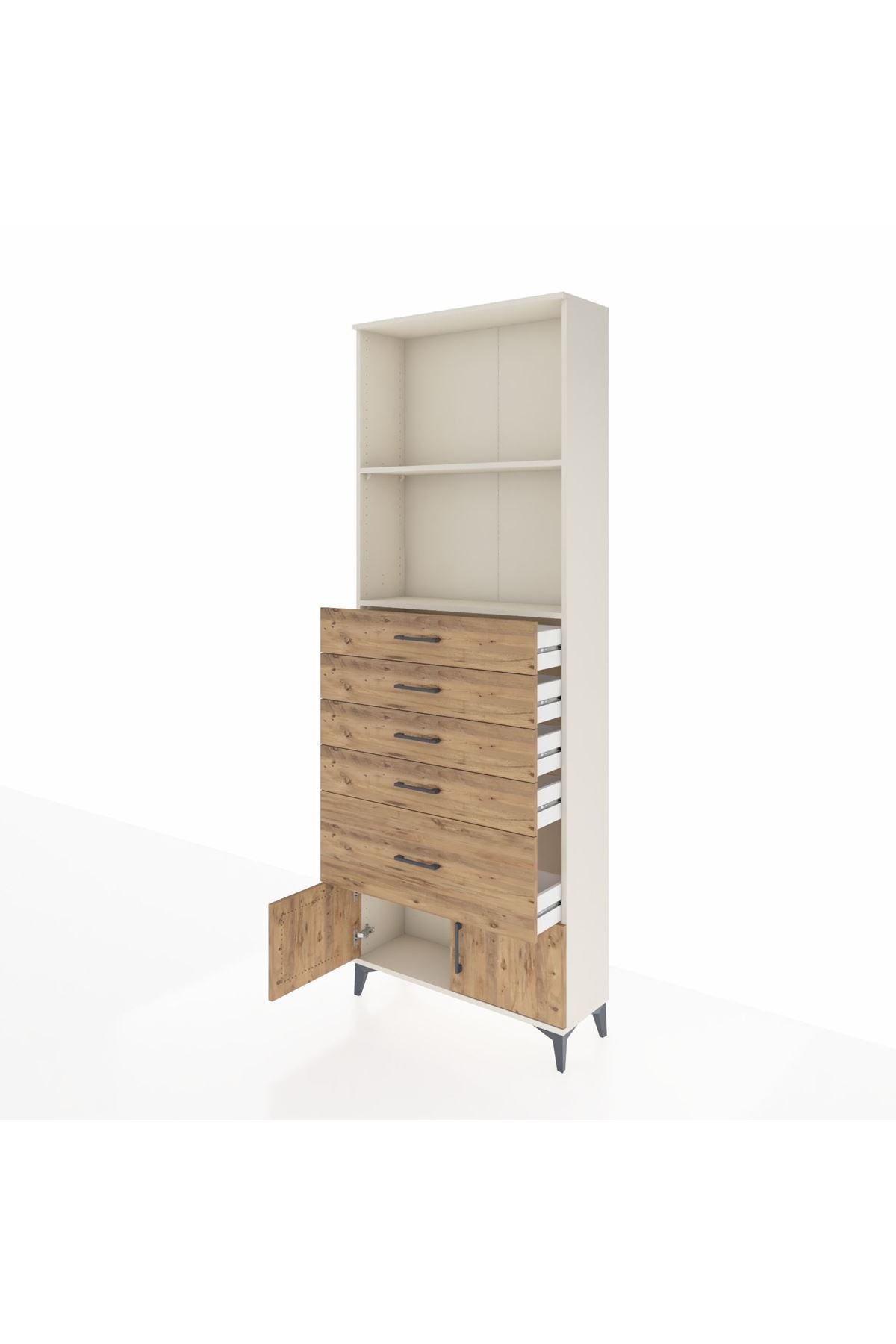 Arges Dolap 2 Raflı 5 Çekmeceli 2 Kapaklı 88x30x243 Aytaşı-Çam