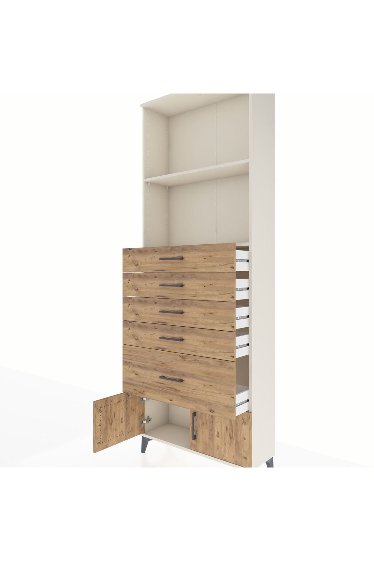 Arges Dolap 2 Raflı 5 Çekmeceli 2 Kapaklı 88x30x243 Aytaşı-Çam