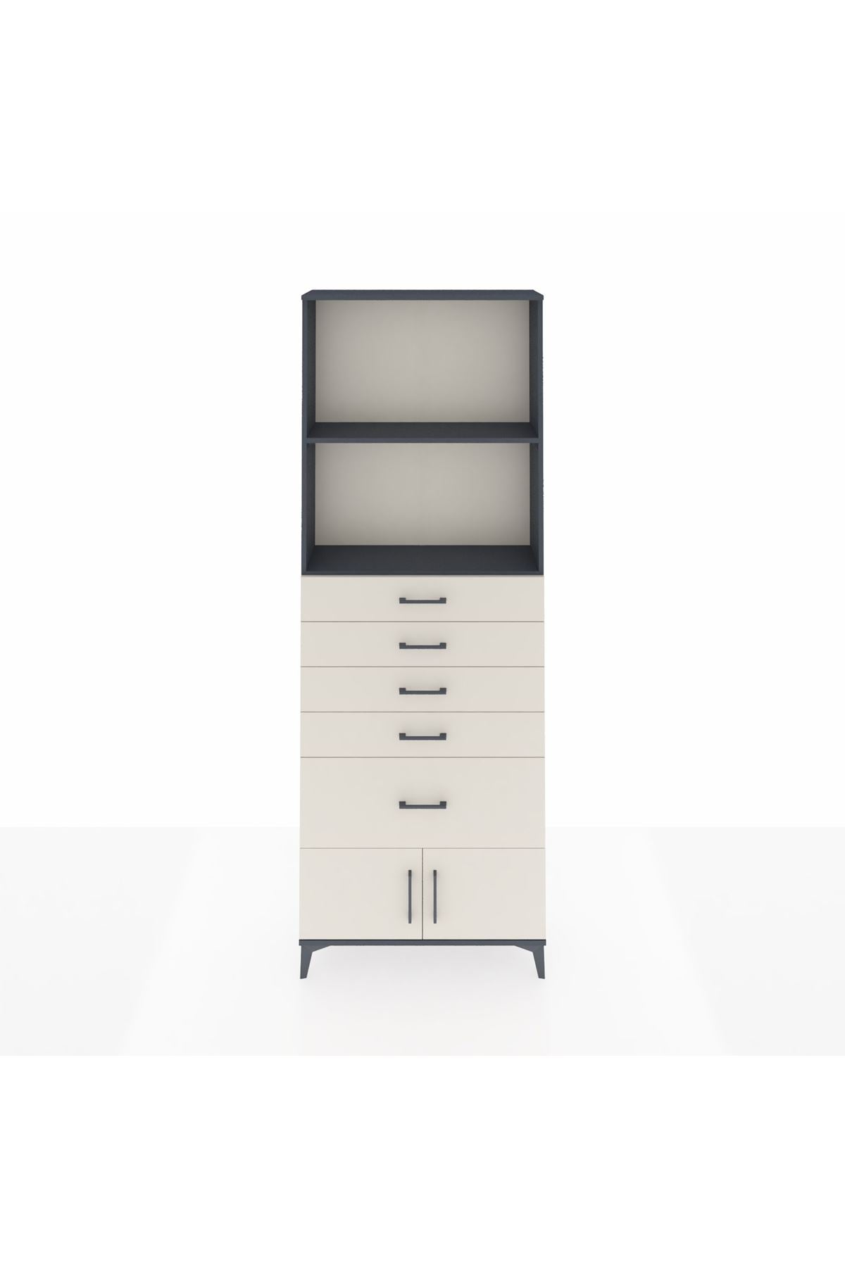 Arges Dolap 2 Raflı 5 Çekmeceli 2 Kapaklı 88x30x243 Antrasit-Aytaşı