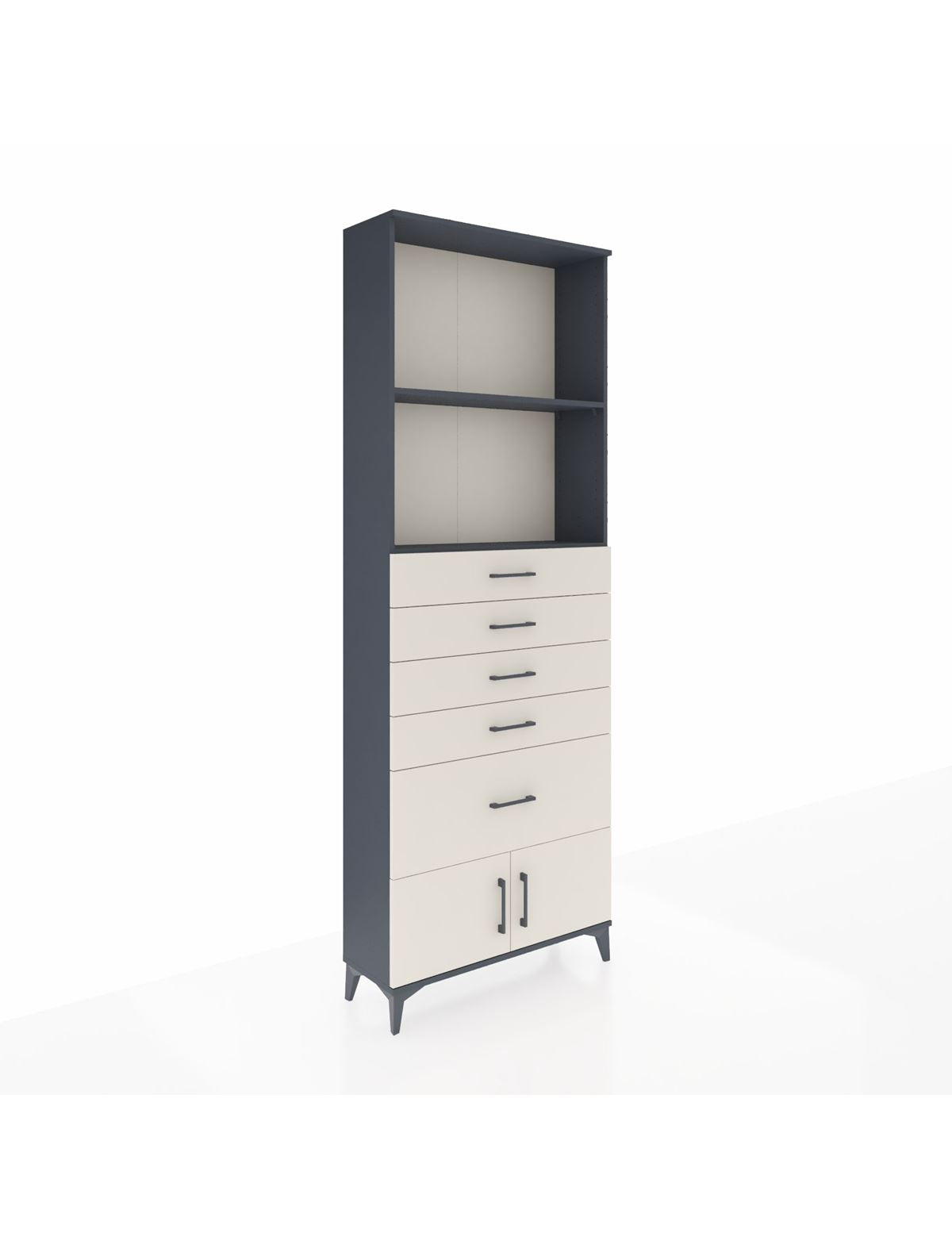 Arges Dolap 2 Raflı 5 Çekmeceli 2 Kapaklı 88x30x243 Antrasit-Aytaşı