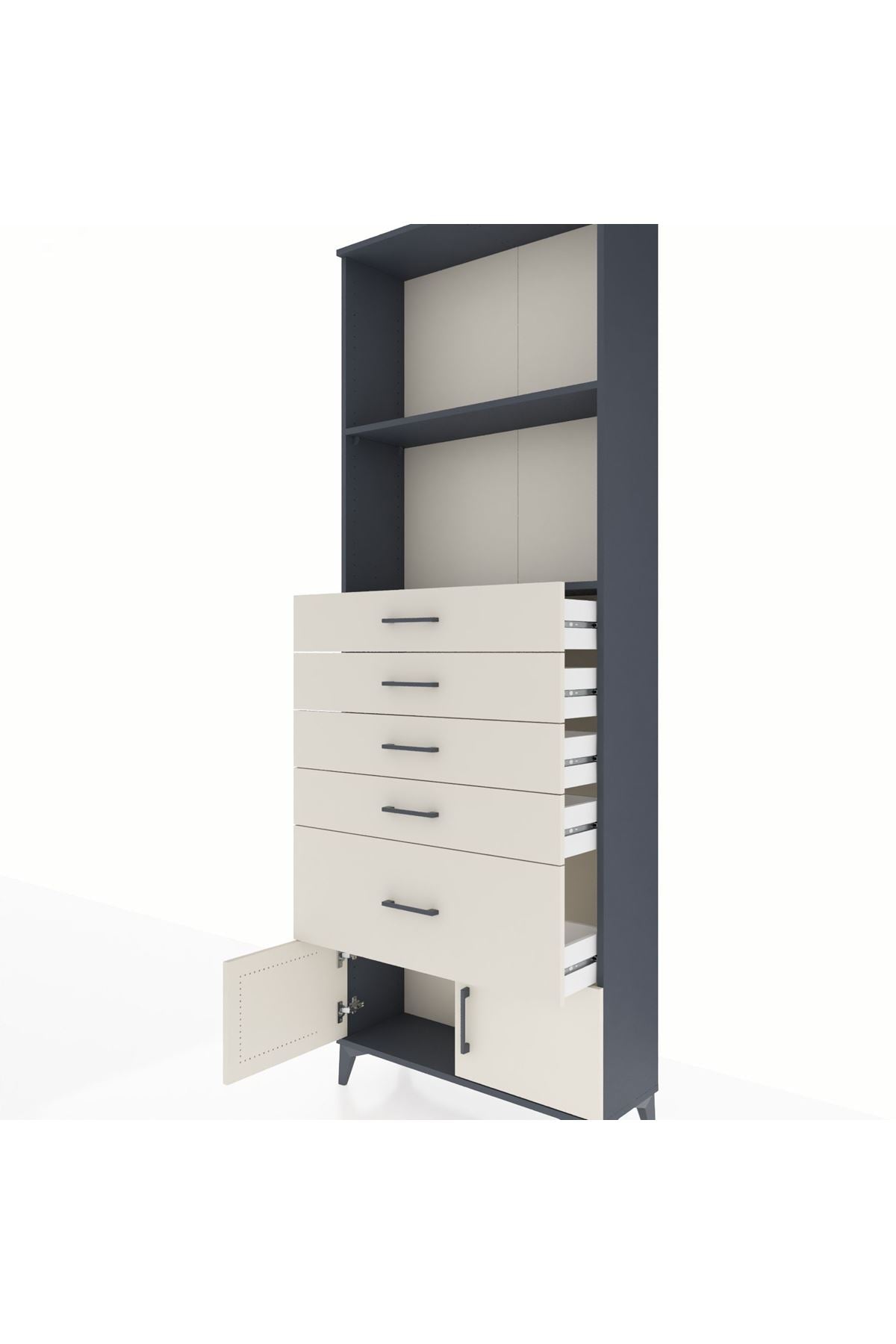 Arges Dolap 2 Raflı 5 Çekmeceli 2 Kapaklı 88x30x243 Antrasit-Aytaşı