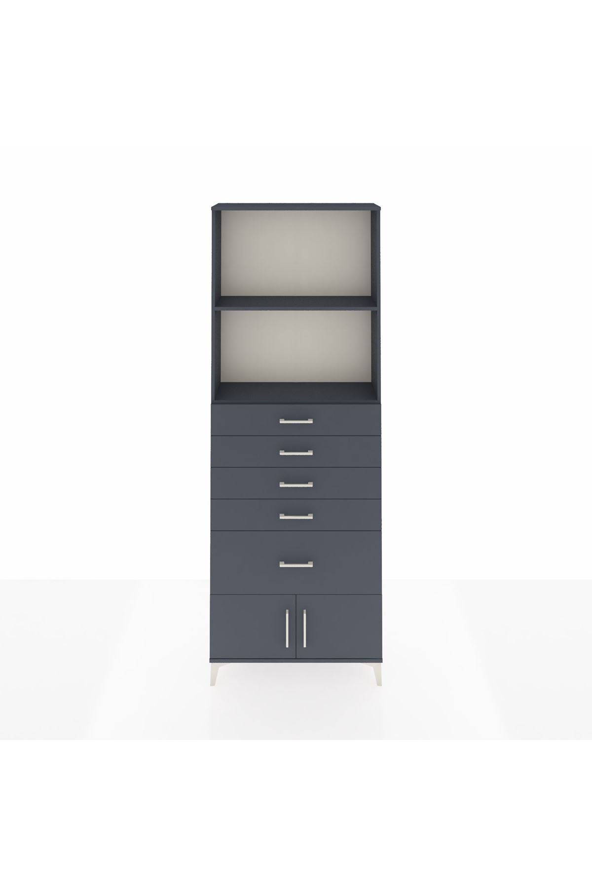 Arges Dolap 2 Raflı 5 Çekmeceli 2 Kapaklı 88x30x243 Antrasit-Antrasit