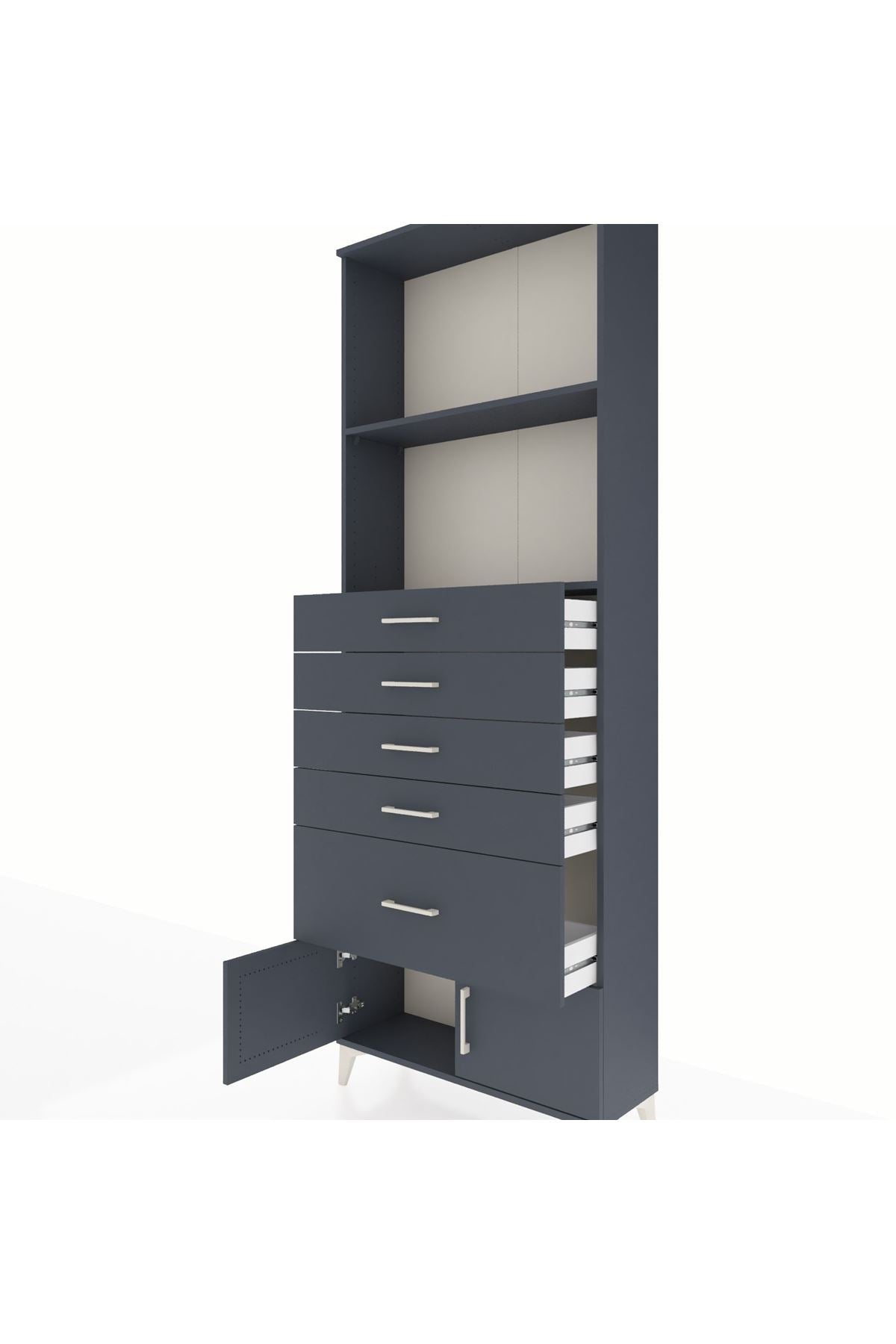 Arges Dolap 2 Raflı 5 Çekmeceli 2 Kapaklı 88x30x243 Antrasit-Antrasit