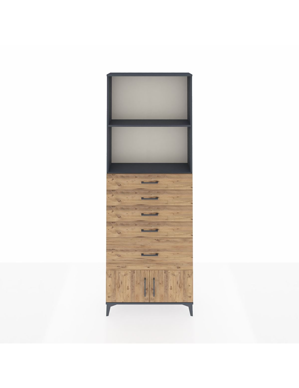 Arges Dolap 2 Raflı 5 Çekmeceli 2 Kapaklı 88x30x243 Antrasit-Çam