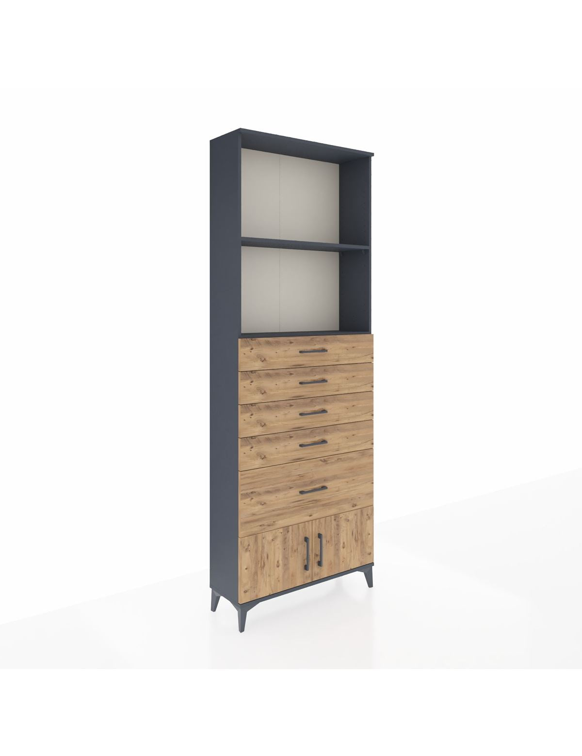 Arges Dolap 2 Raflı 5 Çekmeceli 2 Kapaklı 88x30x243 Antrasit-Çam