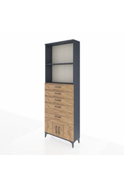 Arges Dolap 2 Raflı 5 Çekmeceli 2 Kapaklı 88x30x243 Antrasit-Çam