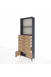 Arges Dolap 2 Raflı 5 Çekmeceli 2 Kapaklı 88x30x243 Antrasit-Çam