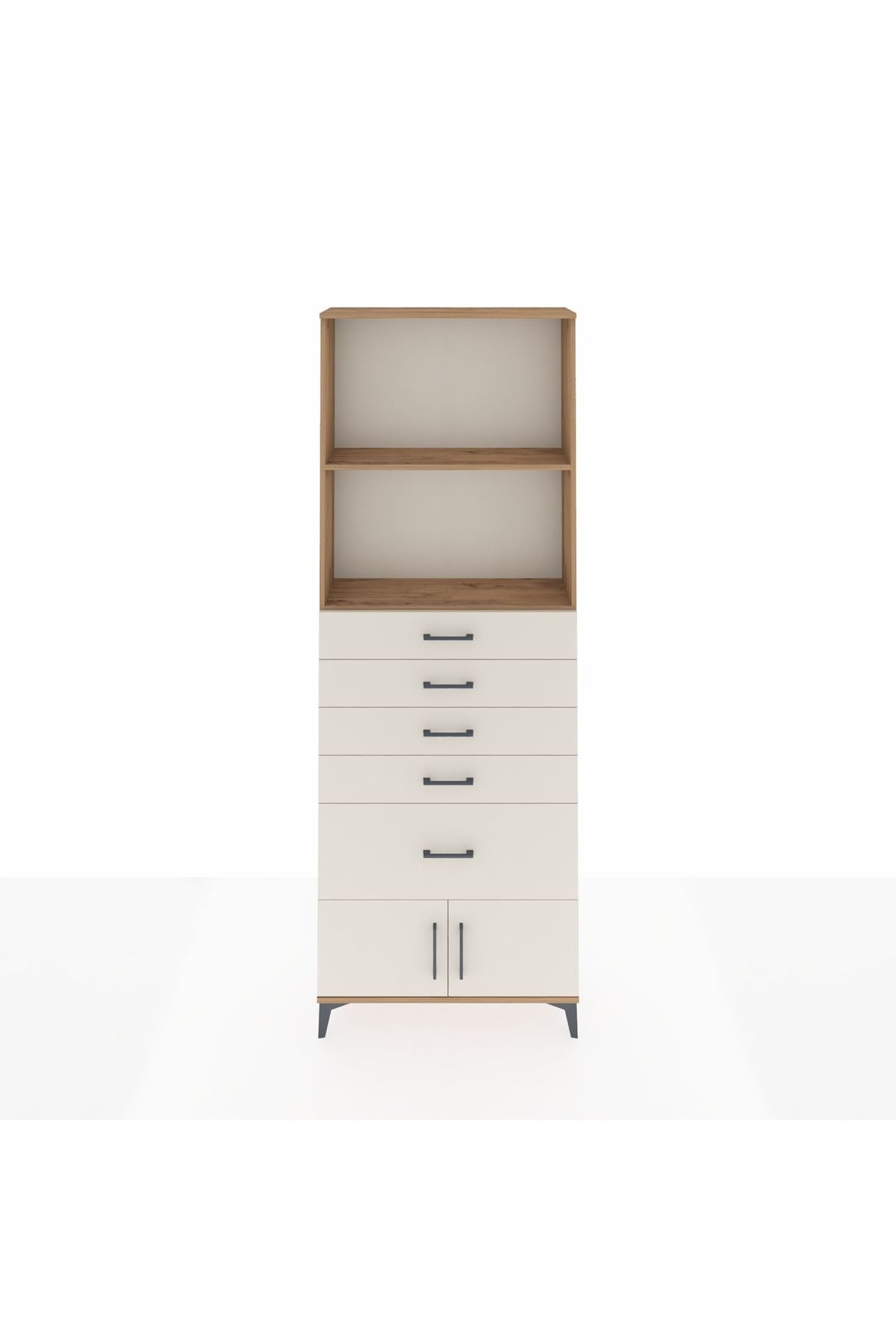 Arges Dolap 2 Raflı 5 Çekmeceli 2 Kapaklı 88x30x243 Çam-Aytaşı