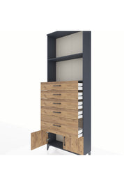 Arges Dolap 2 Raflı 5 Çekmeceli 2 Kapaklı 88x30x243 Antrasit-Çam