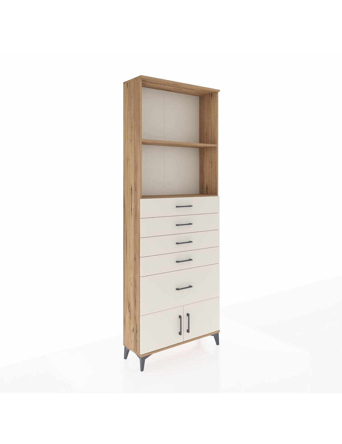 Arges Dolap 2 Raflı 5 Çekmeceli 2 Kapaklı 88x30x243 Çam-Aytaşı