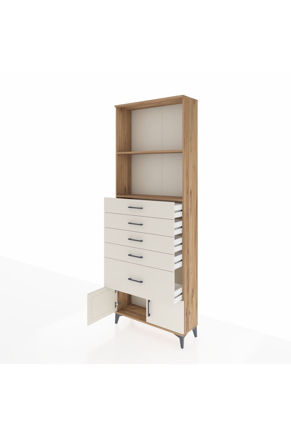 Arges Dolap 2 Raflı 5 Çekmeceli 2 Kapaklı 88x30x243 Çam-Aytaşı