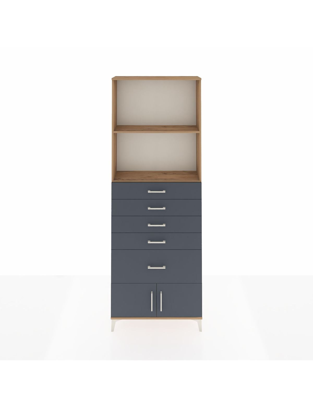 Arges Dolap 2 Raflı 5 Çekmeceli 2 Kapaklı 88x30x243 Çam-Antrasit