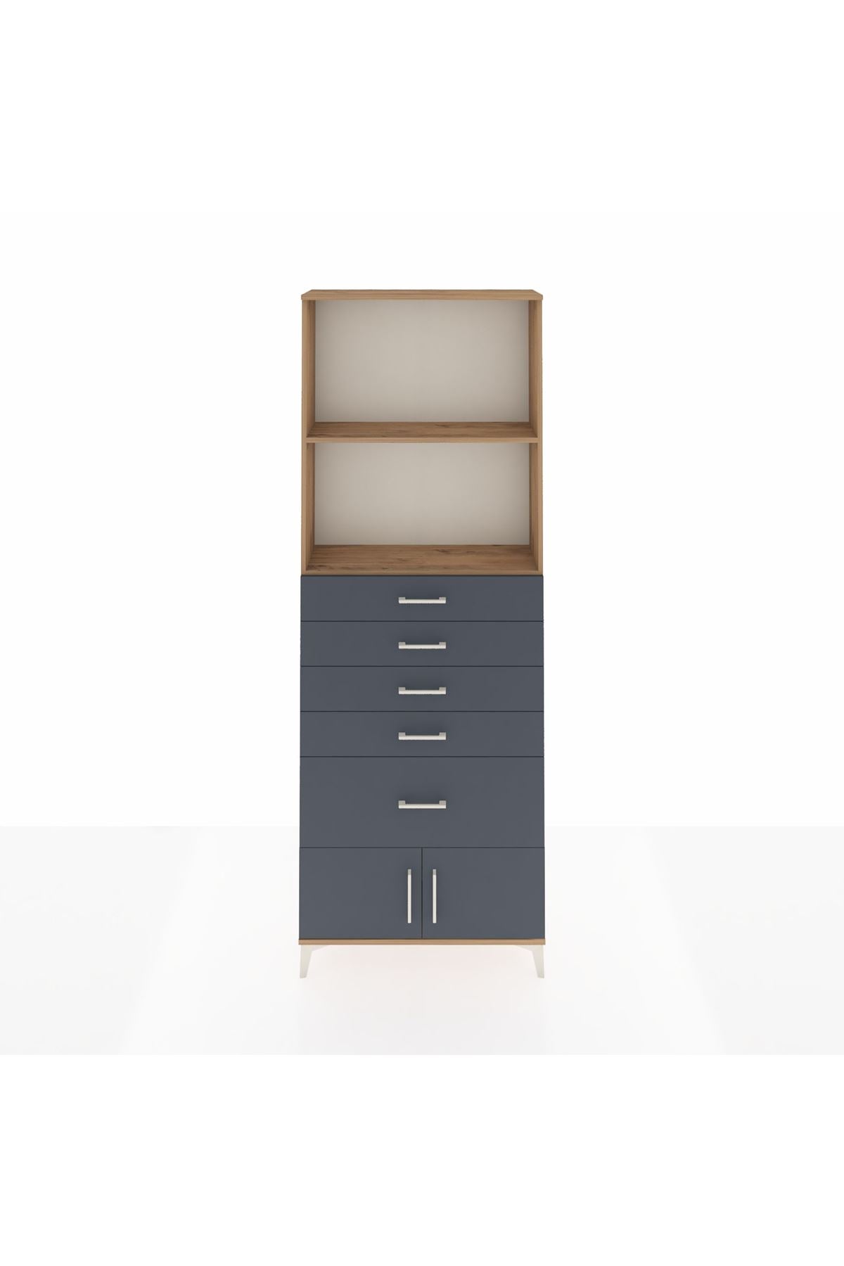 Arges Dolap 2 Raflı 5 Çekmeceli 2 Kapaklı 88x30x243 Çam-Antrasit