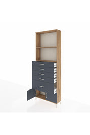 Arges Dolap 2 Raflı 5 Çekmeceli 2 Kapaklı 88x30x243 Çam-Antrasit