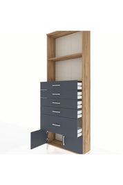 Arges Dolap 2 Raflı 5 Çekmeceli 2 Kapaklı 88x30x243 Çam-Antrasit