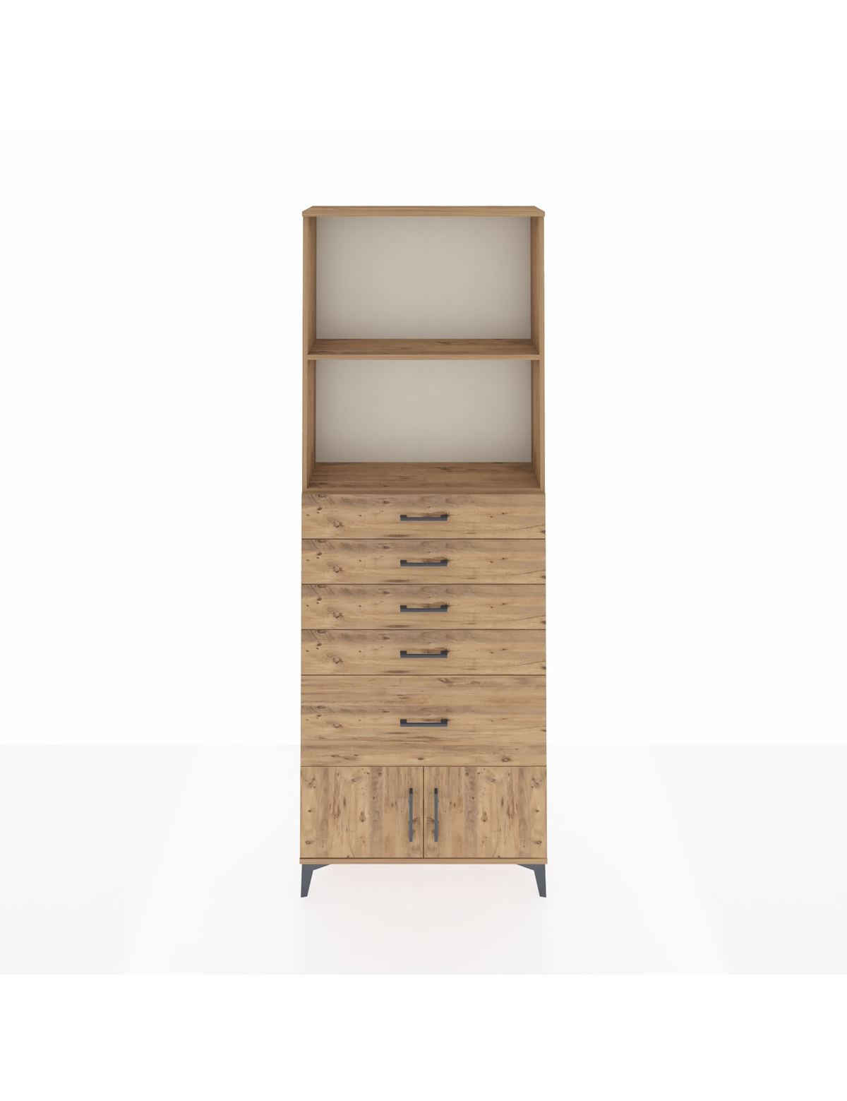 Arges Dolap 2 Raflı 5 Çekmeceli 2 Kapaklı 88x30x243 Çam-Çam