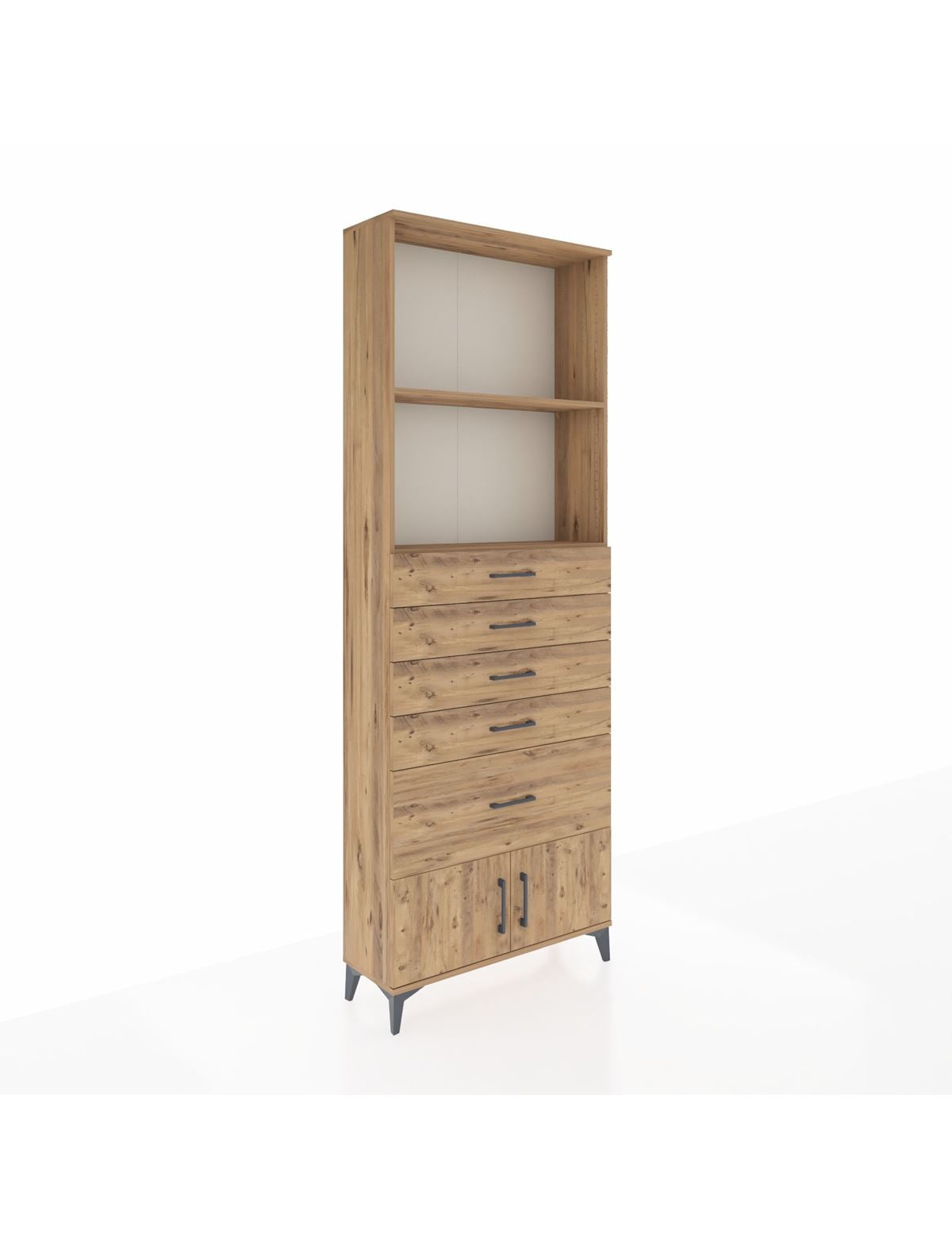 Arges Dolap 2 Raflı 5 Çekmeceli 2 Kapaklı 88x30x243 Çam-Çam