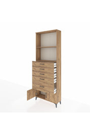 Arges Dolap 2 Raflı 5 Çekmeceli 2 Kapaklı 88x30x243 Çam-Çam