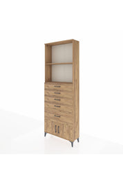Arges Dolap 2 Raflı 5 Çekmeceli 2 Kapaklı 88x30x243 Çam-Çam
