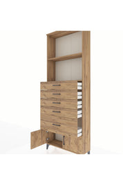 Arges Dolap 2 Raflı 5 Çekmeceli 2 Kapaklı 88x30x243 Çam-Çam