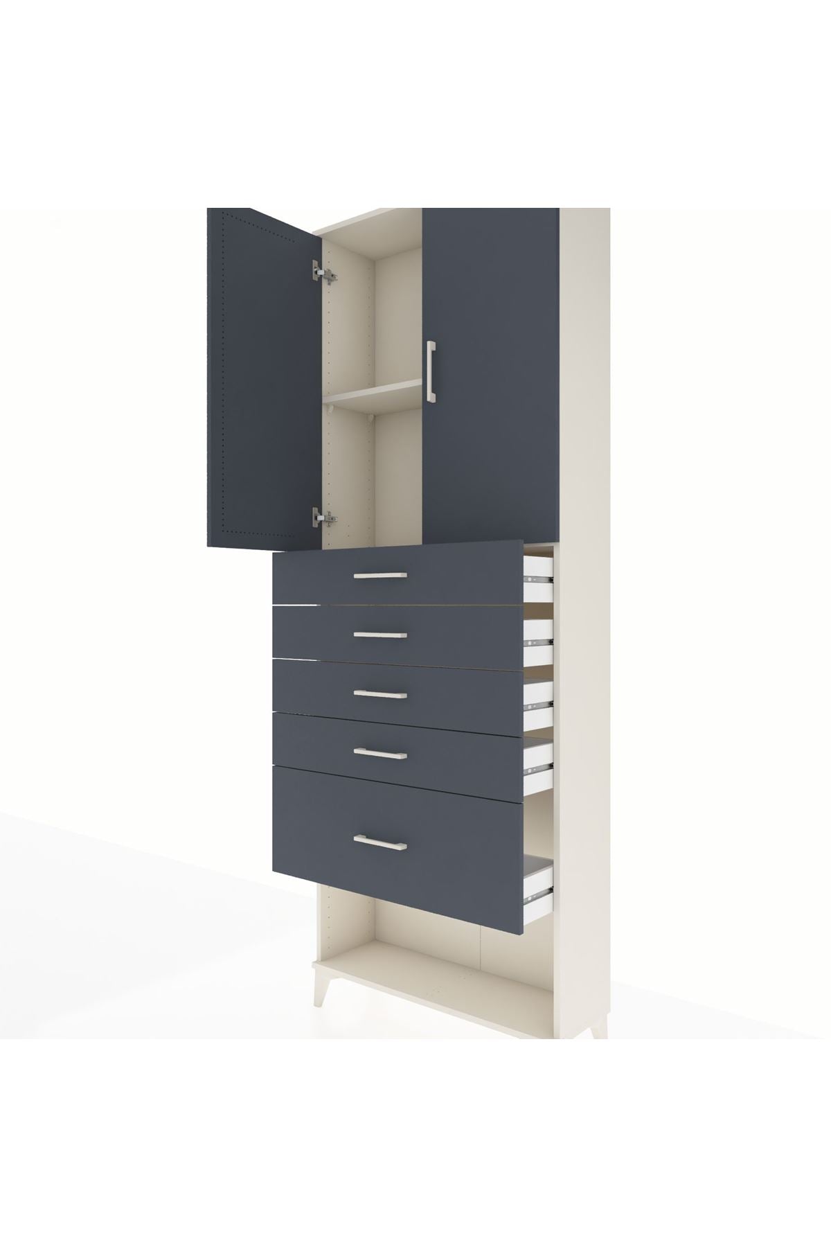 Arges Dolap 2 Raflı 5 Çekmeceli 2 Kapaklı 88x30x243 Aytaşı-Antrasit