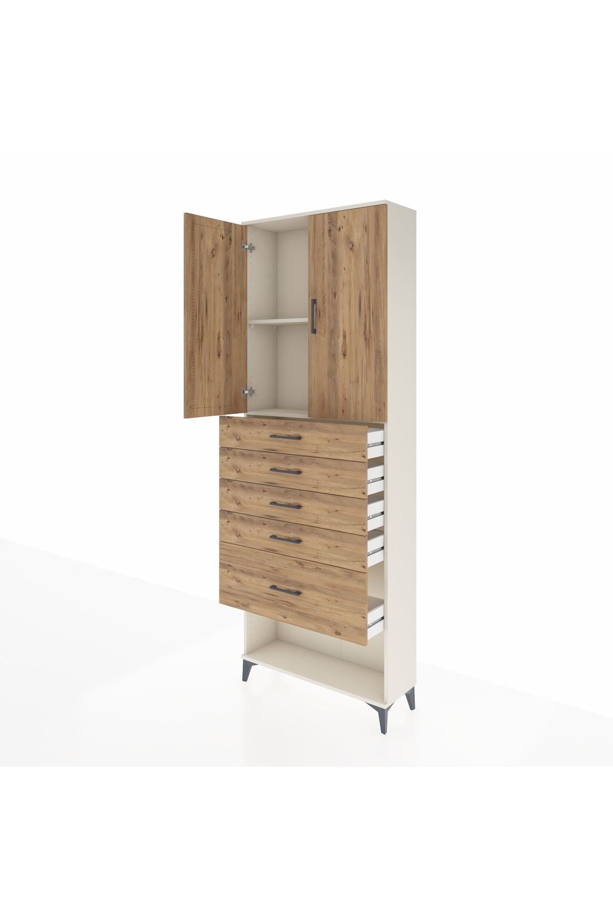 Arges Dolap 2 Raflı 5 Çekmeceli 2 Kapaklı 88x30x243 Aytaşı-Çam