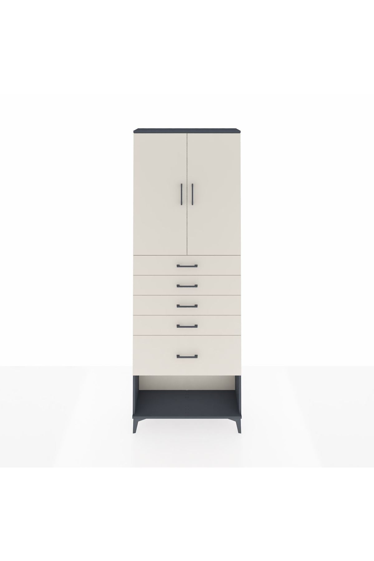 Arges Dolap 2 Raflı 5 Çekmeceli 2 Kapaklı 88x30x243 Antrasit-Aytaşı