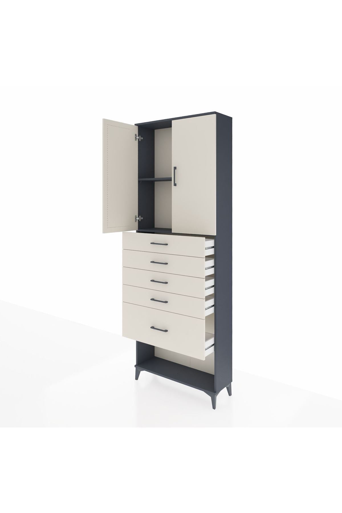 Arges Dolap 2 Raflı 5 Çekmeceli 2 Kapaklı 88x30x243 Antrasit-Aytaşı
