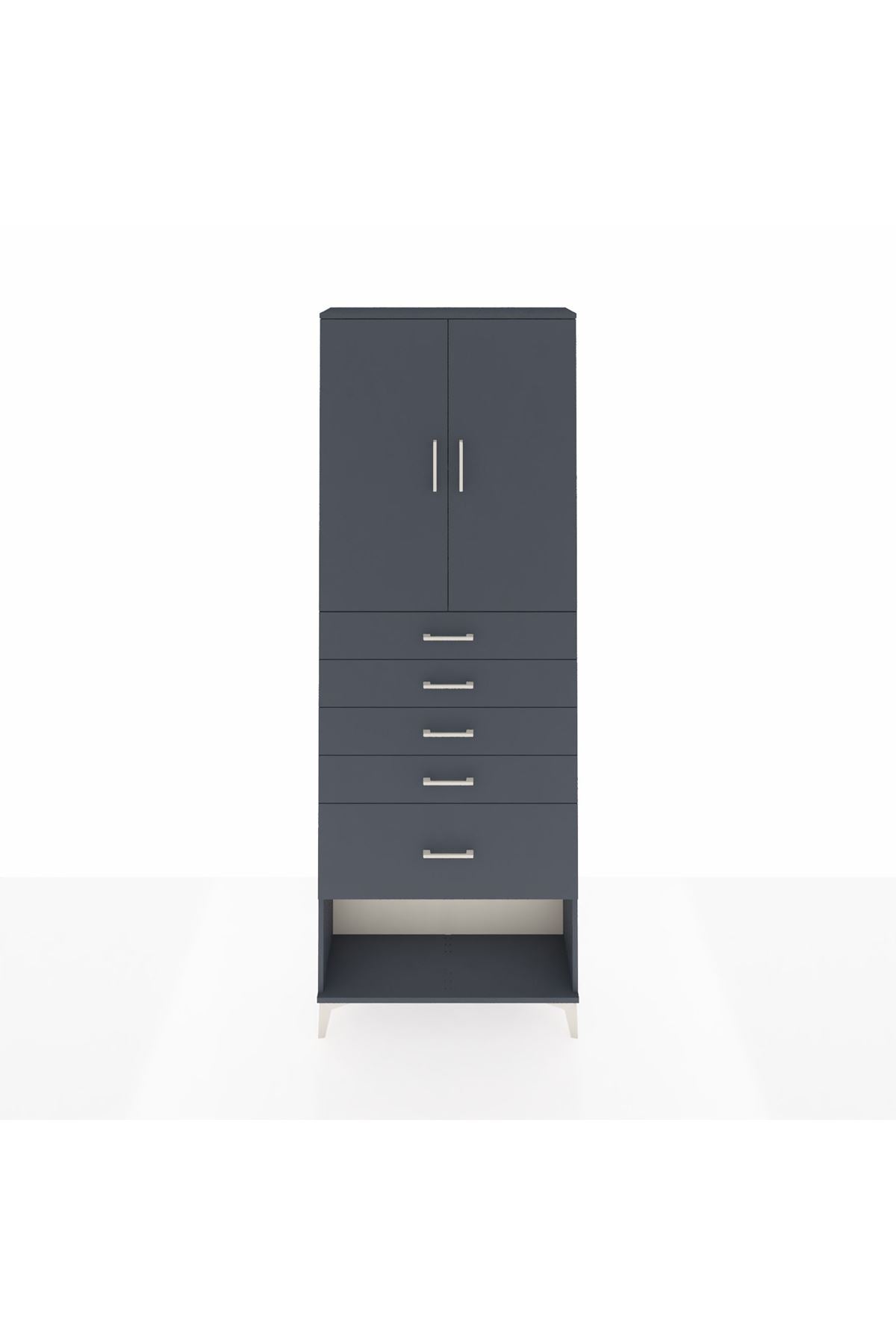 Arges Dolap 2 Raflı 5 Çekmeceli 2 Kapaklı 88x30x243 Antrasit-Antrasit