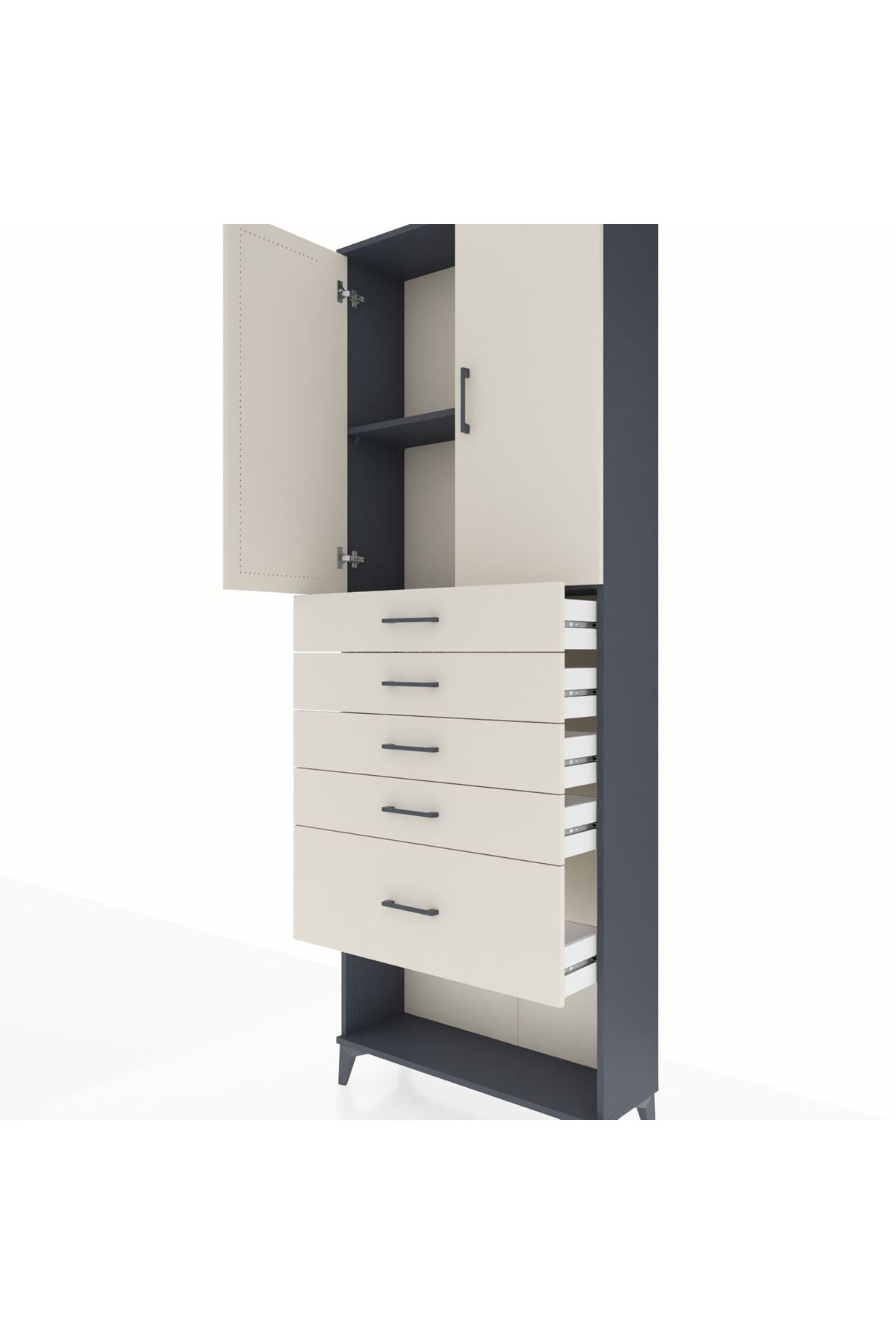 Arges Dolap 2 Raflı 5 Çekmeceli 2 Kapaklı 88x30x243 Antrasit-Aytaşı