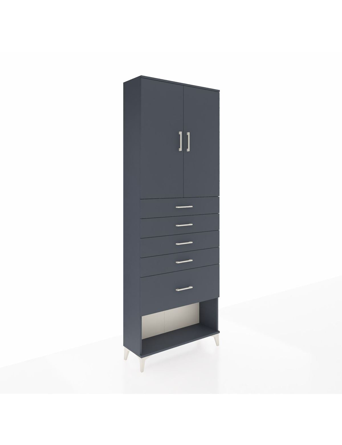 Arges Dolap 2 Raflı 5 Çekmeceli 2 Kapaklı 88x30x243 Antrasit-Antrasit