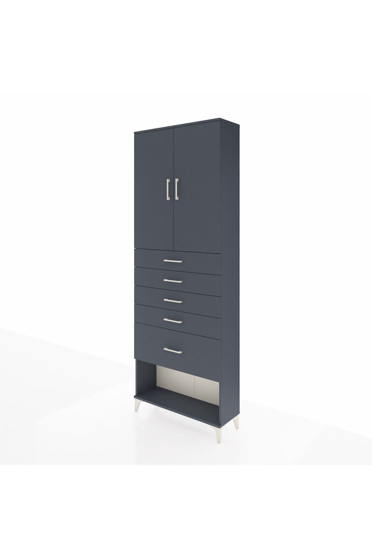 Arges Dolap 2 Raflı 5 Çekmeceli 2 Kapaklı 88x30x243 Antrasit-Antrasit