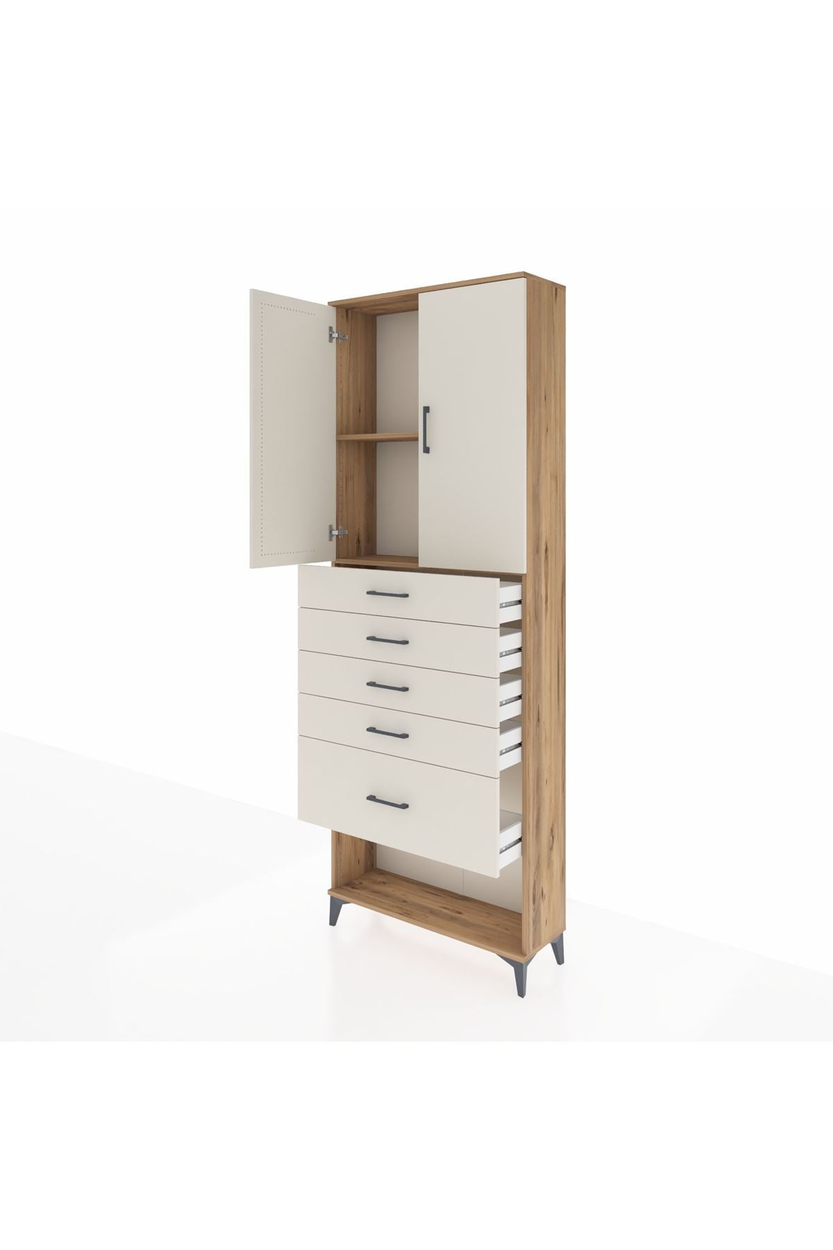 Arges Dolap 2 Raflı 5 Çekmeceli 2 Kapaklı 88x30x243 Çam-Aytaşı