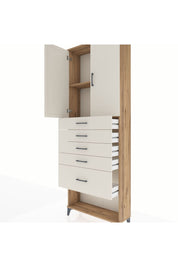 Arges Dolap 2 Raflı 5 Çekmeceli 2 Kapaklı 88x30x243 Çam-Aytaşı