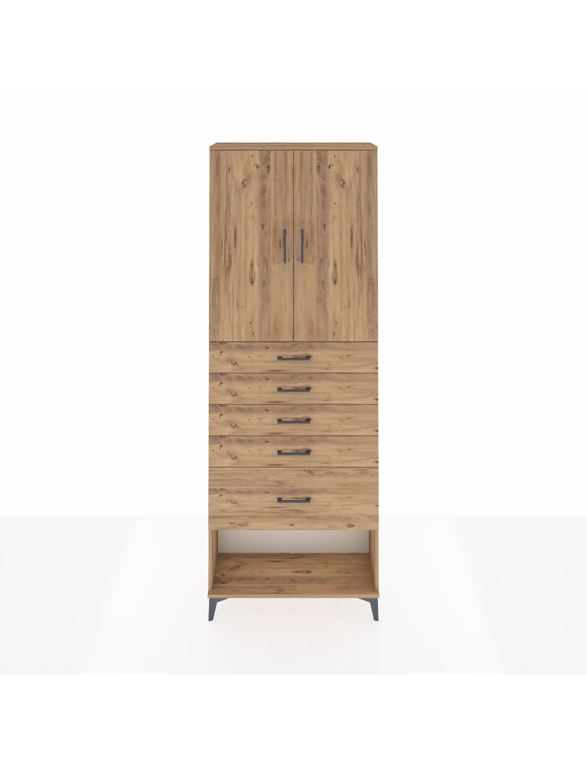 Arges Dolap 2 Raflı 5 Çekmeceli 2 Kapaklı 88x30x243 Çam-Çam