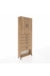 Arges Dolap 2 Raflı 5 Çekmeceli 2 Kapaklı 88x30x243 Çam-Çam