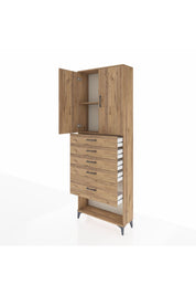 Arges Dolap 2 Raflı 5 Çekmeceli 2 Kapaklı 88x30x243 Çam-Çam